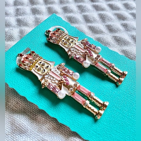 New Pink & Purple Christmas Nutcracker Crystal & Faux Pearl Statement Earrings - Picture 5 of 6